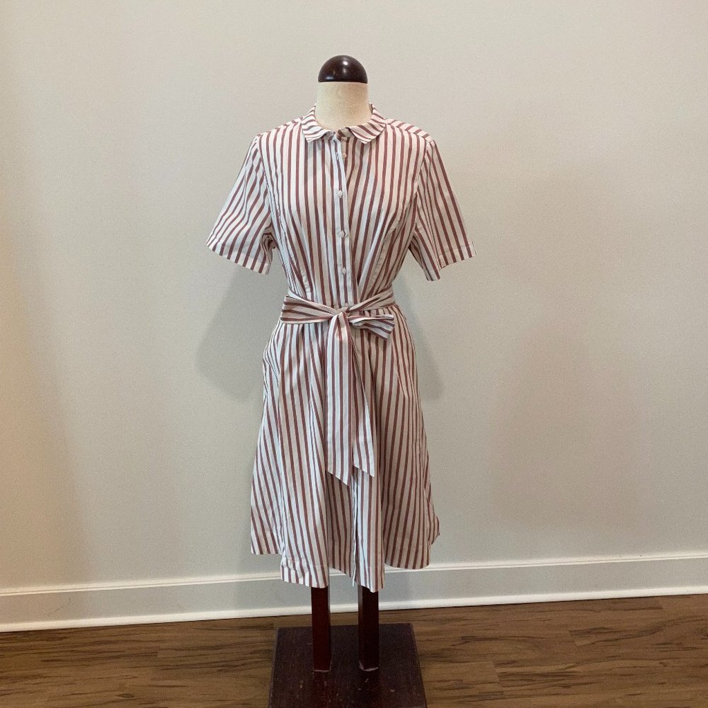 Boden White and Red Striped Button-Down Dress Size 14